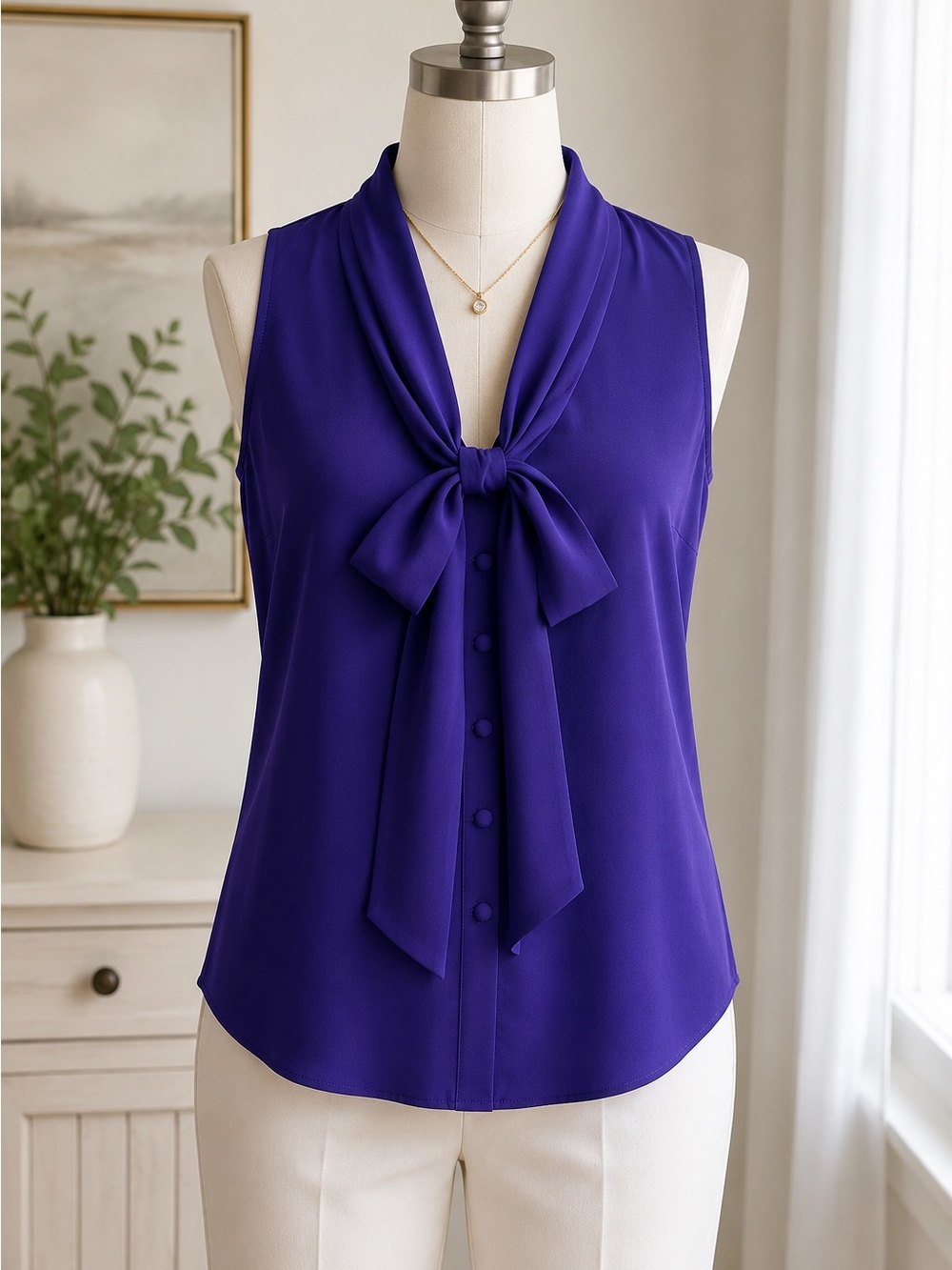 Ann Taylor Purple Bow Front Sleeveless Blouse Size M